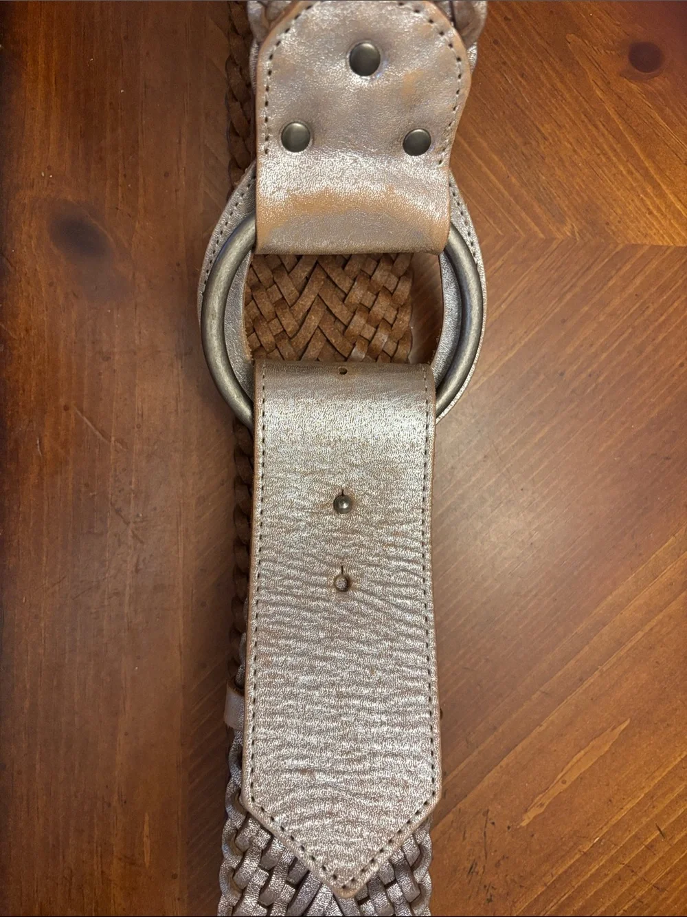 A|X Armani Exchange Braided Leather Belt Metallic Silver Gold